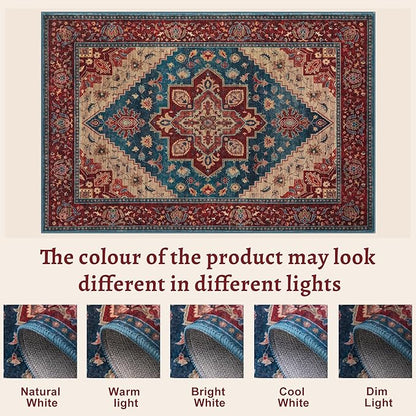 Tangsoo Oriental Red Rug 5x7 Washable Area Rugs for Living Room, Vintage Indoor Non Slip Large Area Rugs, Print Distressed Carpet, Soft Boho Low Pile Foldable Floor Rug for Bedroom Dining Room