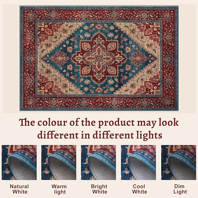 Tangsoo Oriental Red Rug 4x6 Washable Vintage Rugs Non Slip Indoor, Distressed Carpet for Living Room, Dining Room, Soft Low Pile Rugs Boho Foldable Floor for Bedroom Dorm Bedside Bathroom