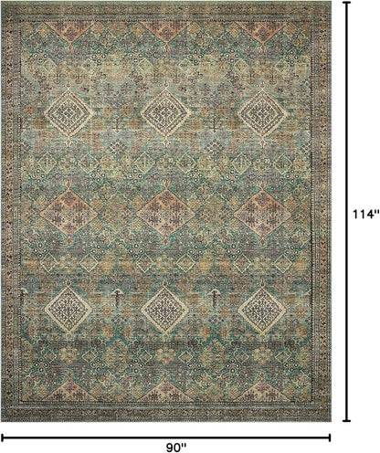 Loloi Magnolia Home by Joanna Gaines Sinclair Collection SIN-03 Turquoise/Multi 7'-6" x 9'-6", .25" Pile Height, Machine Washable, Area Rug