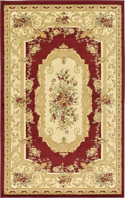 Unique Loom Versailles Collection Traditional Classic Floral Motif Area Rug (5' 0 x 8' 0 Rectangular, Burgundy/ Ivory)