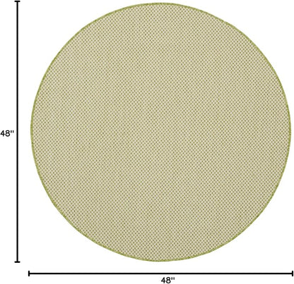 Nourison Home Courtyard Ivory Green 4' x Round Area Rug - Easy Clean, Non Shedding, Bed Room, Living Room, Dining Room, Kitchen (4' x Round)