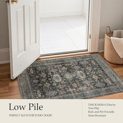 Area Rug Non Slip Machine Washable Ultra Soft Living Room/Bedroom/Kitchen/Outdoor/Classroom Silver, 2'×6'