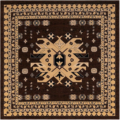 Unique Loom Taftan Collection Border Geometric Tribal Inspired Design Area Rug (8' 0 x 8' 0 Square, Brown/ Tan)