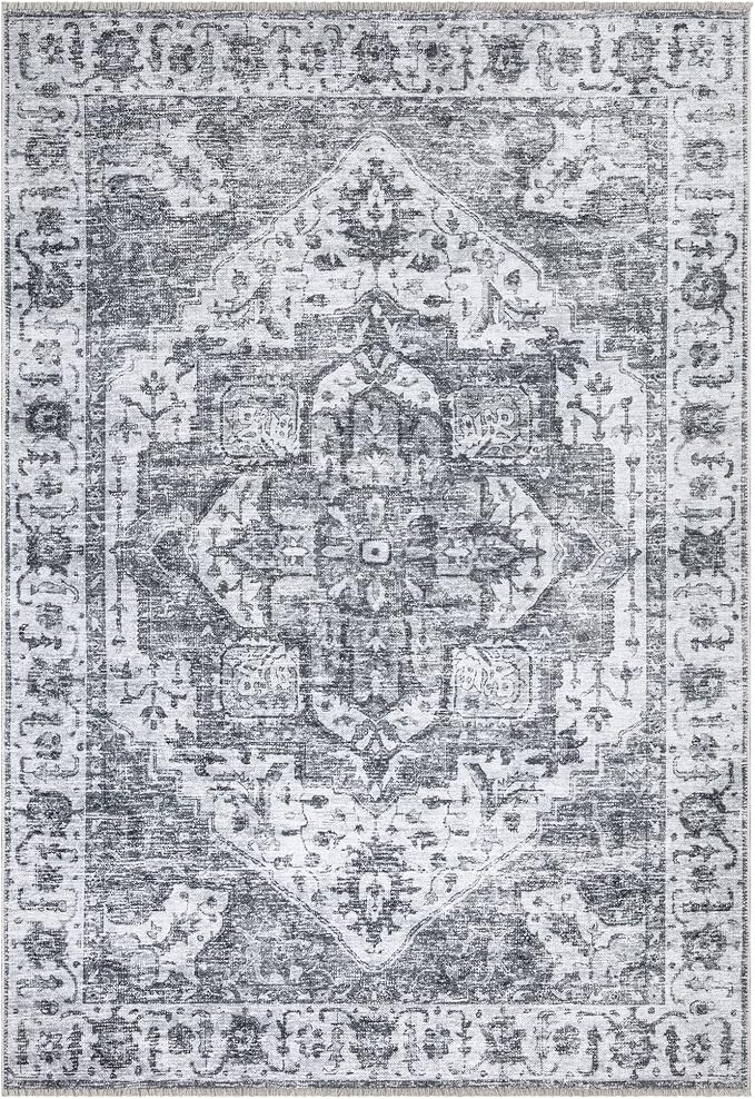 Bloom Rugs Caria Washable Non-Slip 3x5 Rug - Silver/Dark Gray Traditional Area Rug for Living Room, Bedroom, Dining Room, and Kitchen - Exact Size: 3' x 5'