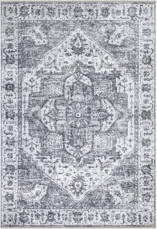 Bloom Rugs Caria Washable Non-Slip 6x9 Rug - Silver/Dark Gray Traditional Area Rug for Living Room, Bedroom, Dining Room, and Kitchen - Exact Size: 6' x 9'