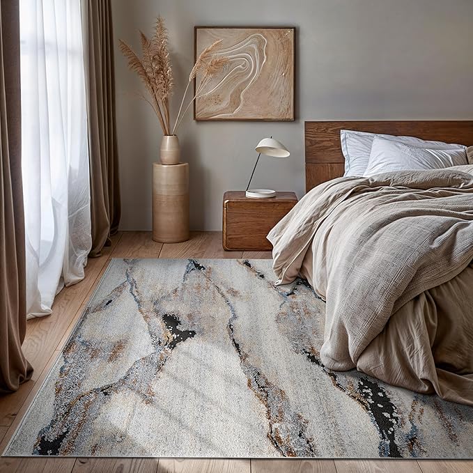 Rugshop Contemporary Gray Striated Area Rug Durable, Kid & Pet Friendly 6' 6" x 9' Great for Layering in Living Areas, Offices, or Under Dining Sets