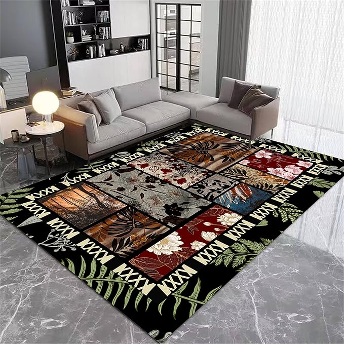 Vintage Jungle Floral Area Rug 2x3ft, Tropical Leaf Print Low Pile Carpet, Washable Non-Slip & Soft Mat for Bedroom, Living Room, Dining Room, Playroom