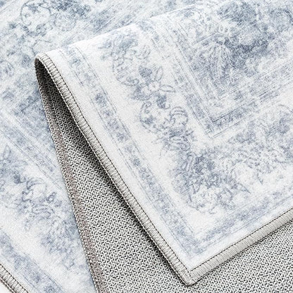 Washable Rug 8x10 Area Rug for Living Room Blue Vintage Boho Medallion Large Distressed Retro Carpet Non Slip Indoor Low Pile Small Soft Bedroom Dining Room Home Office