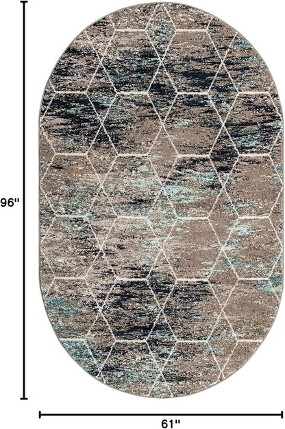 Unique Loom Trellis Frieze Collection Area Rug - Geometric (5' x 8' Oval, Blue Multi/ Ivory)