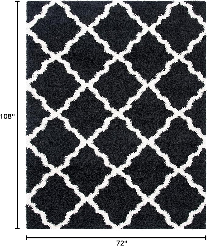 SAFAVIEH Dallas Shag Collection Area Rug - 6' x 9', Black & Ivory, Trellis Design, Non-Shedding & Easy Care, 1.5-inch Thick Ideal for High Traffic Areas in Living Room, Bedroom (SGD257Z)