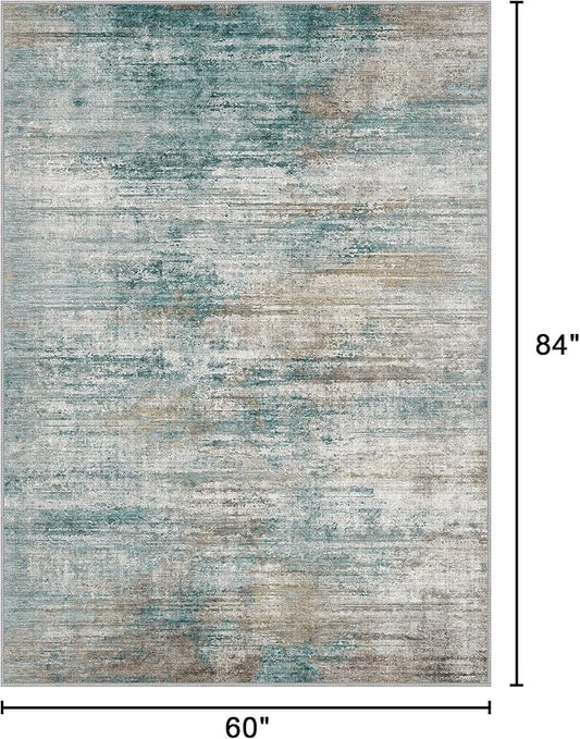 Bavni 5x7 Rug, Modern Machine Washable Rug Non-Slip, Soft Lightweight Area Rug, Stain Resistant Rugs for Living Room, Bedroom, Dining Room, Avocado Green