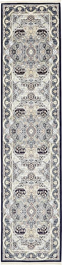 Unique Loom Narenj Collection Classic Traditional Medallion Textured Design Area Rug, 3 x 13 ft, Navy Blue/Tan