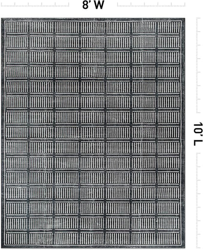 Rugshop Bohemian Stripe Lines Washable Non Slip Area Rug 8' x 10' Black
