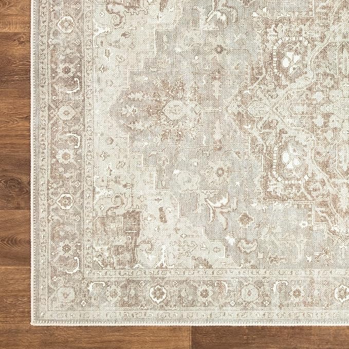 Bloom Rugs Washable Non-Slip 6' x 9' Rug - Beige/Gray Traditional Area Rug for Living Room, Bedroom, Dining Room, and Kitchen - Exact Size: 6' x 9'