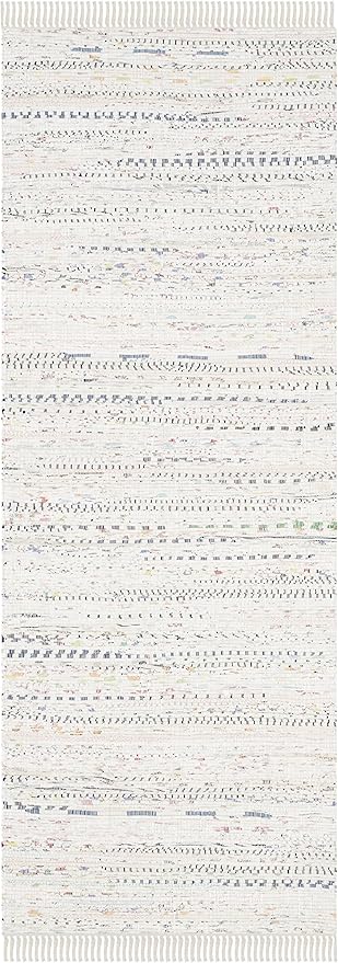 SAFAVIEH Rag Rug Collection Runner Rug - 2'3" x 12', Ivory & Multi, Handmade Boho Stripe Cotton, Ideal for High Traffic Areas in Living Room, Bedroom (RAR121G)