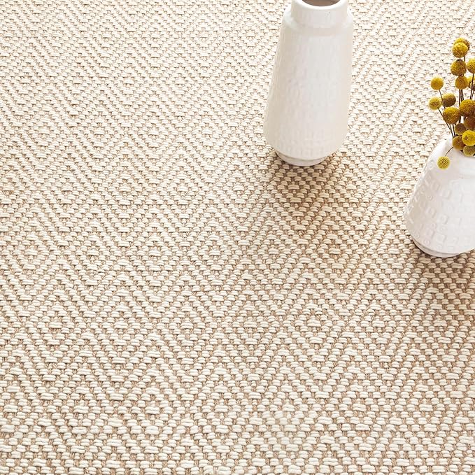 Dash and Albert Cocchi Handwoven Wool Rug, 7.5 X 9.5 Feet, Neutral Geometric Pattern - Premium Luxury Hotel Quality Soft Breathable Hypoallergenic Machine Washable Easy Care All Season Comfortable