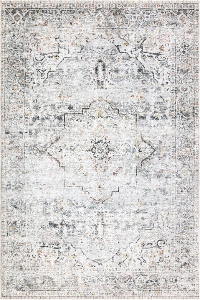 Bloom Rugs Caria Washable Non-Slip 8x10 Rug - Ivory/Gray/Caramel Traditional Area Rug for Living Room, Bedroom, Dining Room, and Kitchen - Exact Size: 7'8" x 10'