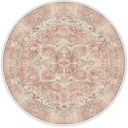 RUGGABLE Washable Area Rug – Kamran Rose Pink 8 ft Round, Stain-Resistant, Non-Slip – Large Machine Washable Rugs for Living Room, Bedroom, Hallway, Entryway & Office–with Standard Pad