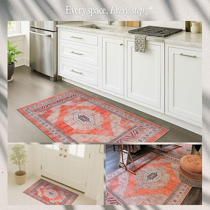 Fame Rugs Turkish Rug. Washable Vintage Oriental Antique Inspired Traditional Doormat Small Modern Area Rugs Luxury Entryway Entry Bedroom Bathroom Kitchen (380TT, 2' x 3')