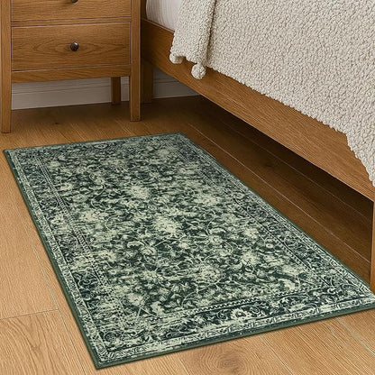 KILOCOCO Moroccan Small Area Rug 2x3 Entryway Rugs Printed Vintage Floral Washable Rug Non-Slip Kitchen Rug Indoor Door Mat, Accent Throw Small Rugs for Laundry Room Bedroom Entrance, Green