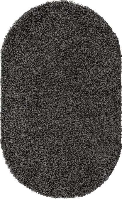 Unique Loom Solid Shag Collection Area Rug (3' 3" x 5' 3" Oval, Graphite Gray)
