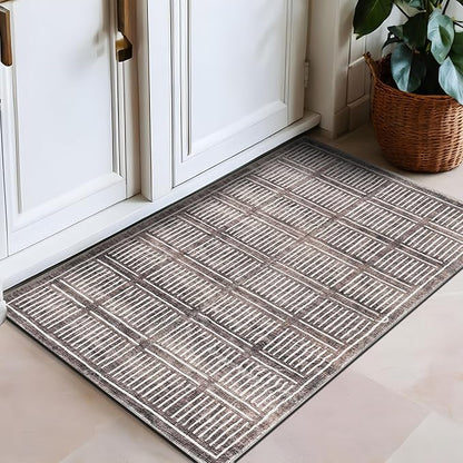 Rugshop Bohemian Stripe Lines Washable Non Slip Area Rug 2' x 4' Brown