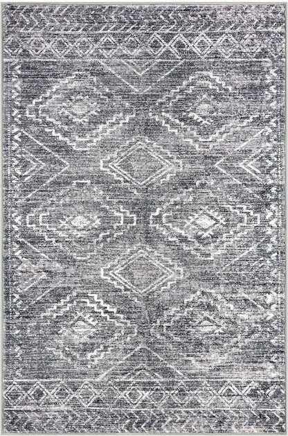 KILOCOCO Boho Entryway Rug 3x5 Area Rug Washable Non Slip Throw Rugs Soft for Kitchen Living Room Dining Bedroom Geometric Moroccan Carpet, Grey