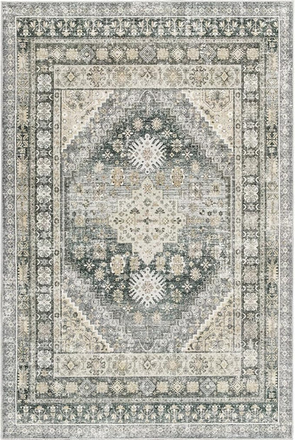 zesthome 6x9 Area Rug, Super Soft Washable Rugs for Living Room, Non-Slip Stain Resistant Vintage Rugs, Ultra-Thin Large Area Rugs (Wheat/Charcoal,6'x9')