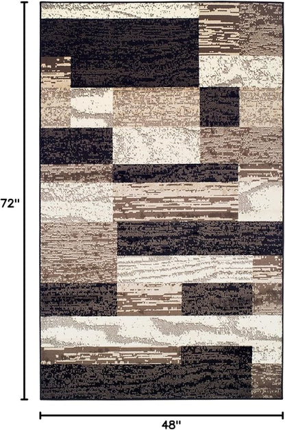 SUPERIOR Indoor Area Rug, Jute Backed, Modern Geometric Patchwork Floor Decor for Bedroom, Office, Living Room, Entryway, Hardwood Floors, Rockwood Collection, 4' x 6', Chocolate