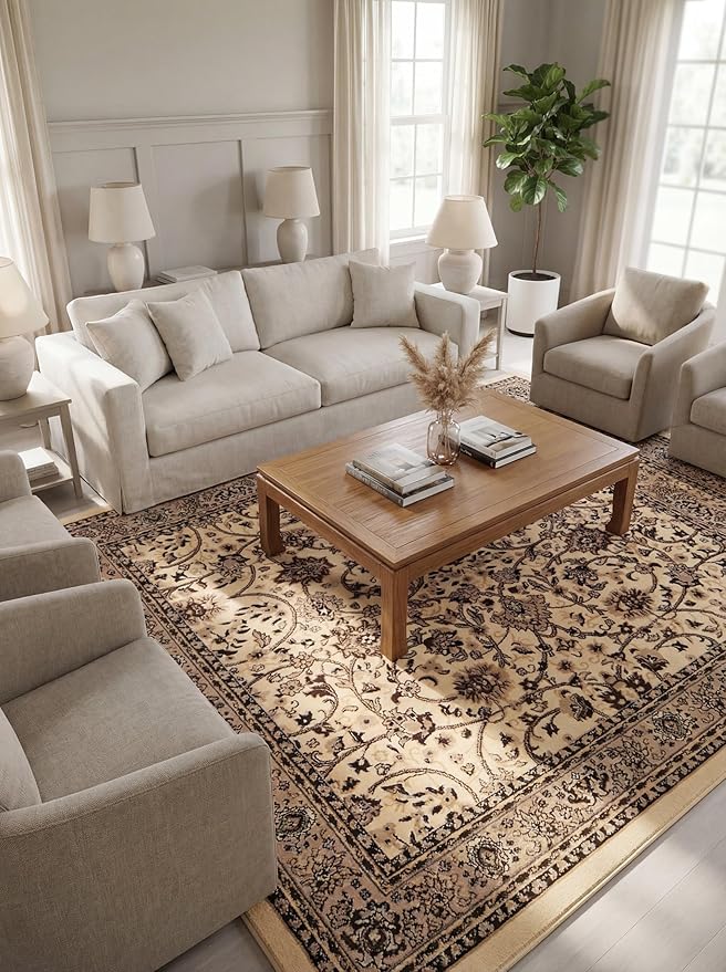 Rugs.com Yasmin Collection Rug – 7' x 10' Ivory Medium Rug Perfect for Bedrooms, Dining Rooms, Living Rooms