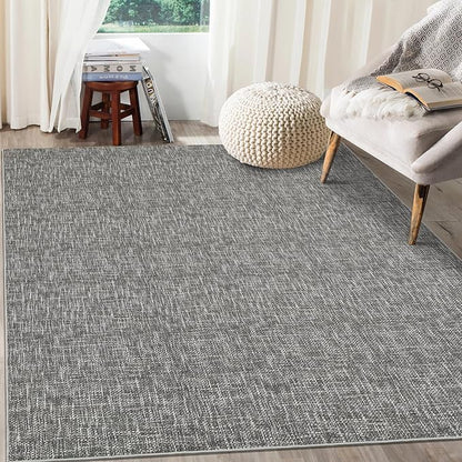 RUGSREAL 8x10 Washable Rug for Living Room Non-Slip Modern Abstract Area Rug Stain Resistant Large Bedroom Rug Contemporary Accent Throw Floor Carpet Solid Rug for Dining Room Home Decor, Grey