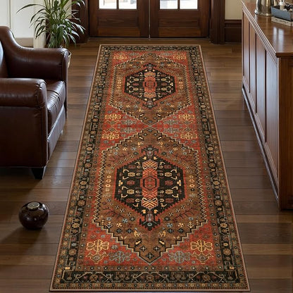 Ciicool Washable Non Slip Runner Rug, 2x6ft Hallway Rug Vintage Kitchen Rugs Red Carpet for Entrance Bedroom Bedside Living Room Kitchen Laundry Bathroom Decor