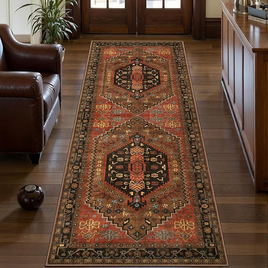 Ciicool Washable Non Slip Runner Rug, 2x6ft Hallway Rug Vintage Kitchen Rugs Red Carpet for Entrance Bedroom Bedside Living Room Kitchen Laundry Bathroom Decor