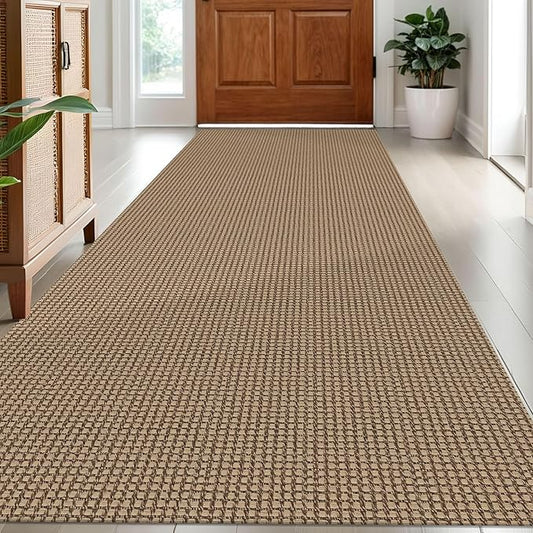 IOHOUZE Washable Runner Rug 3x8 Non Slip Rubber Backed Wide Hallway Runner Entryway Runner Indoor, Woven Kitchen Rugs Cotton Floor Carpet for Hall Entrance Bedroom, Orange/Tan/Brown