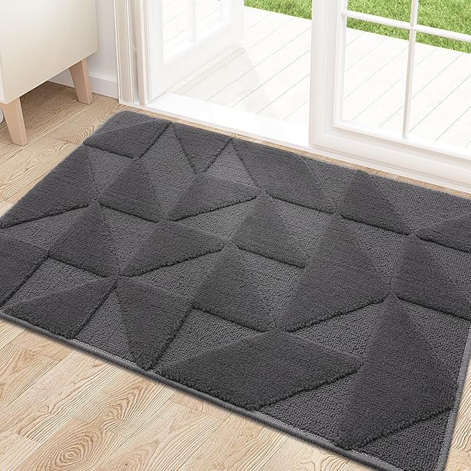 OLANLY Door Mats Indoor, Non-Slip, Absorbent, Dirt Resist, Entrance Washable Mat, Low-Profile Inside Entry Doormat for Entryway (30x17 inches, Dark Grey)