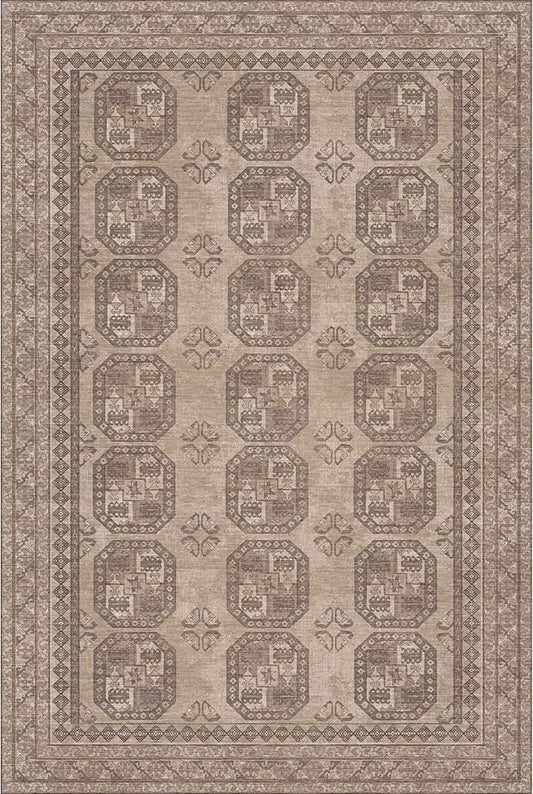 Kuden 9x12 Large Area Rug, Machine Washable Area Rug with Non-Slip Backing, Vintage Style, Soft, Easy Clean, Low Pile Rug for Living Room, Bedroom, Dining Room