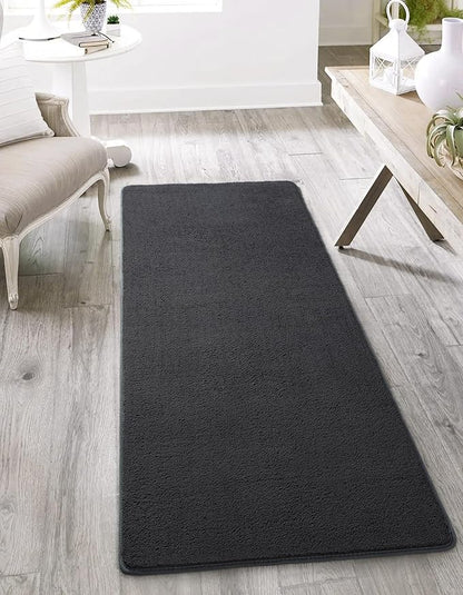 AROGAN 2x4 Feet Shag Runner Rug for Hallways, Washable Rugs with Memory Foam for Bedroom, Entryway Indoor Fluffy Throw Rug for Bedside Living Room Kids Girls Nursery Dorm Room Decor, Dark Grey