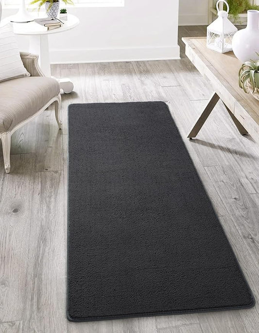 AROGAN 2x4 Feet Shag Runner Rug for Hallways, Washable Rugs with Memory Foam for Bedroom, Entryway Indoor Fluffy Throw Rug for Bedside Living Room Kids Girls Nursery Dorm Room Decor, Dark Grey