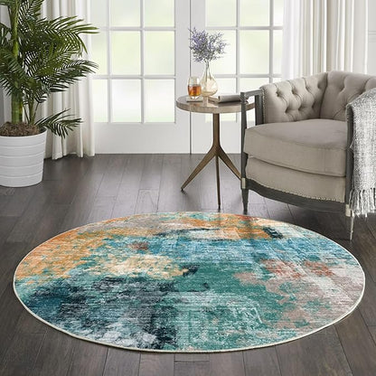 vivorug Round Rug 5ft Abstract Round Area Rug Non-Slip Indoor Carpet for Living Room Bedroom Entryway, Stain Resistant Home Decor Circle Rug, Rosy Clouds