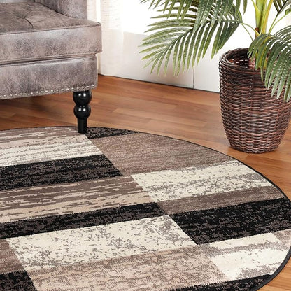 Superior Indoor Area Rug, Jute Backing, Plush Modern Rugs for Entryway, Kitchen Floors, Office Floor Cover, Color Block Rugs, Rockwood Collection, 5' Round, Chocolate