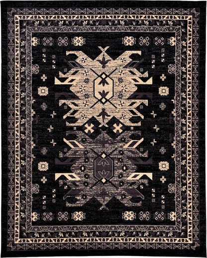 Unique Loom Taftan Collection Border Geometric Tribal Inspired Design Area Rug (8' 0 x 10' 0 Rectangular, Black/ Gray)