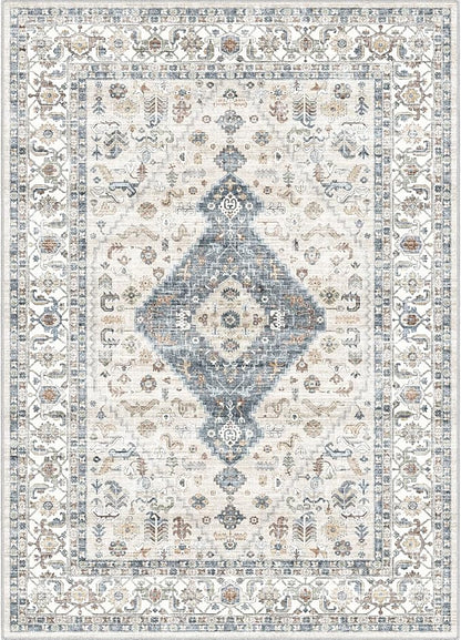 Washable Vintage Area Rug 5x7 - Soft Traditional Farmhouse Ultra-Thin Rug for Living Room, Bedroom, Dining Room and Home Office - Distressed Oriental Reto Indoor Floor Carpet Rug…
