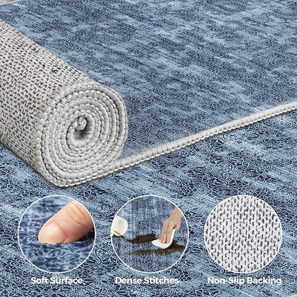 WITSHOCK 6x9 Area Rugs for Living Room: Machine Washable Non Slip Modern Abstract Carpet - Low Pile Print Rug for Bedroom Dining Room - Stain Resistant for Household - Pet Owners (Blue White)