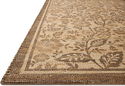 Loloi Chris Loves Julia Rue Collection RUE-03 Bark/Mocha 8'-6" x 11'-6" Area Rug Jute Neutral Floral Living Room Bedroom Rug