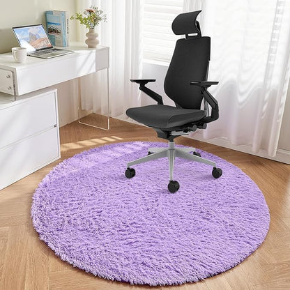 Andency Purple Round Area Rug for Bedroom, Shag Circle Rug 4'X4' for Room, Cute Fluffy Circular Carpet for Room, Shaggy Fuzzy Plush Rug for Room Dorm Playroom