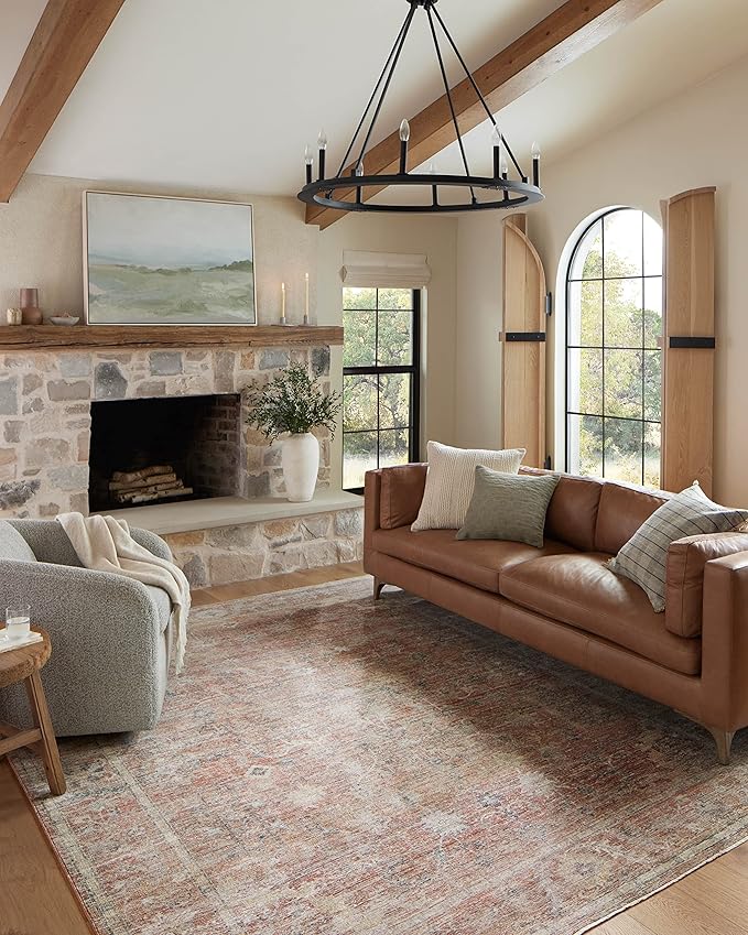Loloi Magnolia Home by Joanna Gaines Millie Collection MIE-04 Sunset/Multi 5'-3" x 5'-3", .25" Pile Height, Round Area Rug