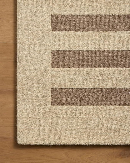 Loloi Leanne Ford Craven Collection CVN-05 Oatmeal/Bark 2'-6" x 9'-9" Runner Rug Striped, Patterned, Neutral, Hallway, Kitchen, Mudroom, and Bathroom