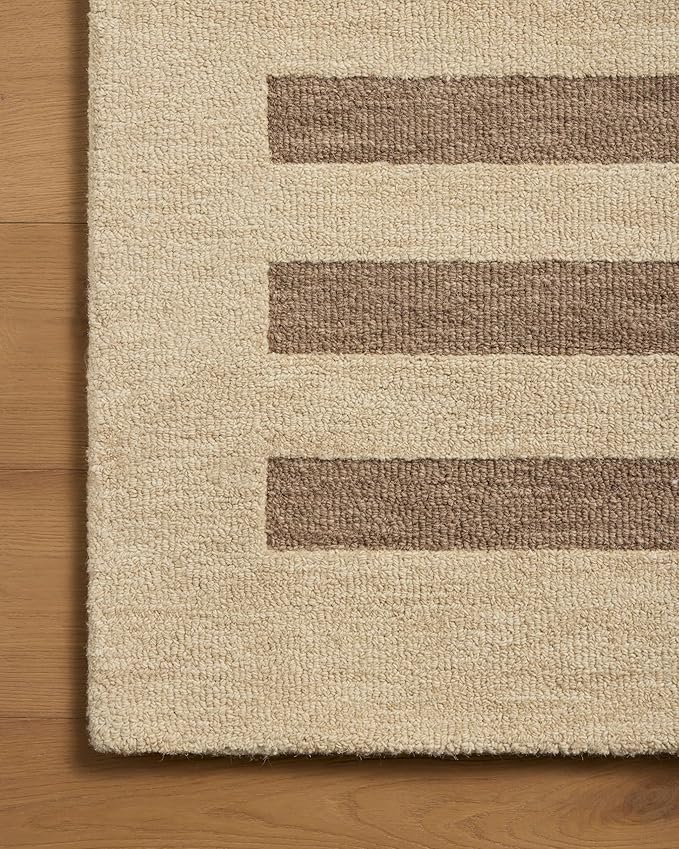 Loloi Leanne Ford Craven Collection CVN-05 Oatmeal/Bark 2'-3" x 3'-9" Accent Rug Striped, Patterned, Neutral, Entryway, Mudroom, Bathroom, and Kitchen