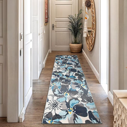 Rugshop Modern Large Floral Non-Slip (Non-Skid) Area Rug Runner 2' X 7' (22" X 84") Gray-Blue