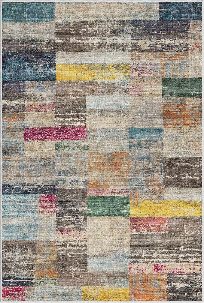 LUMI 5x8 Washable Area Rug for Living Room, Ultra Soft Geometric Rugs Non Slip with Rubber Backing, Low Profile, High Traffic, Stain Resistant Carpets, Ideal for Bedroom, Dining Room, Indoor